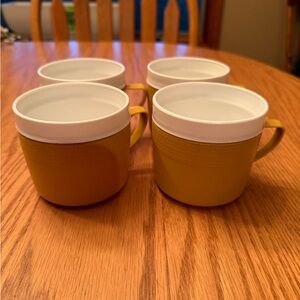 Vintage Gold & White Plastic Mugs Set